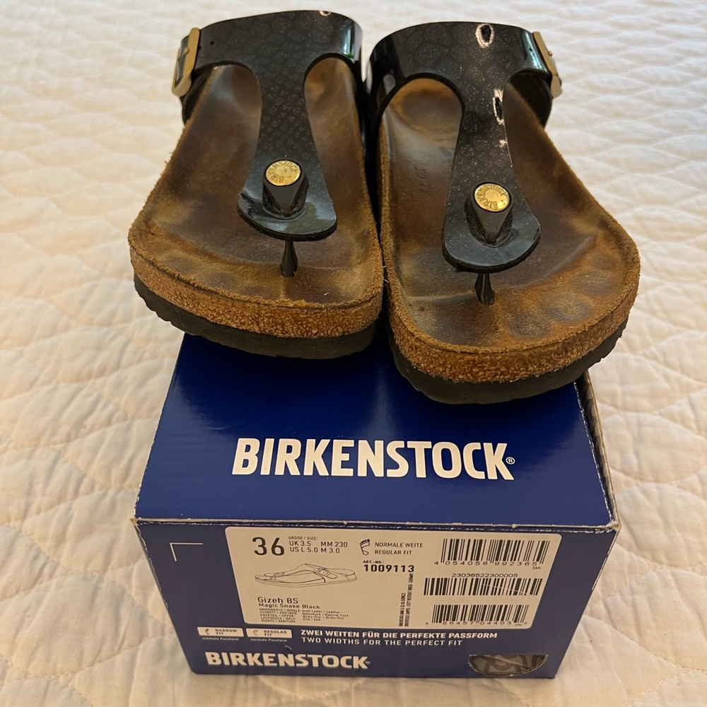Birkenstock Gizeh Soft bed black snake patent Size 36